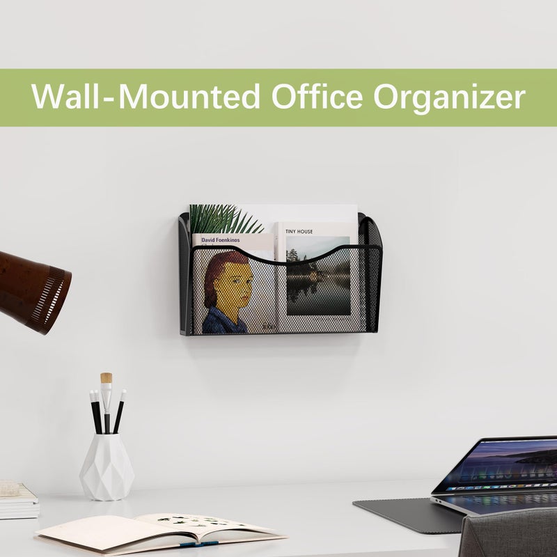 EasyPAG Single Pocket Wall File Organizer, Mesh Hanging File Folder Organizer for Letter/A4 Size Folders Wall Mounted Vertical Mail Holder for Paperwork, Office, Home, School, Black - Image 3